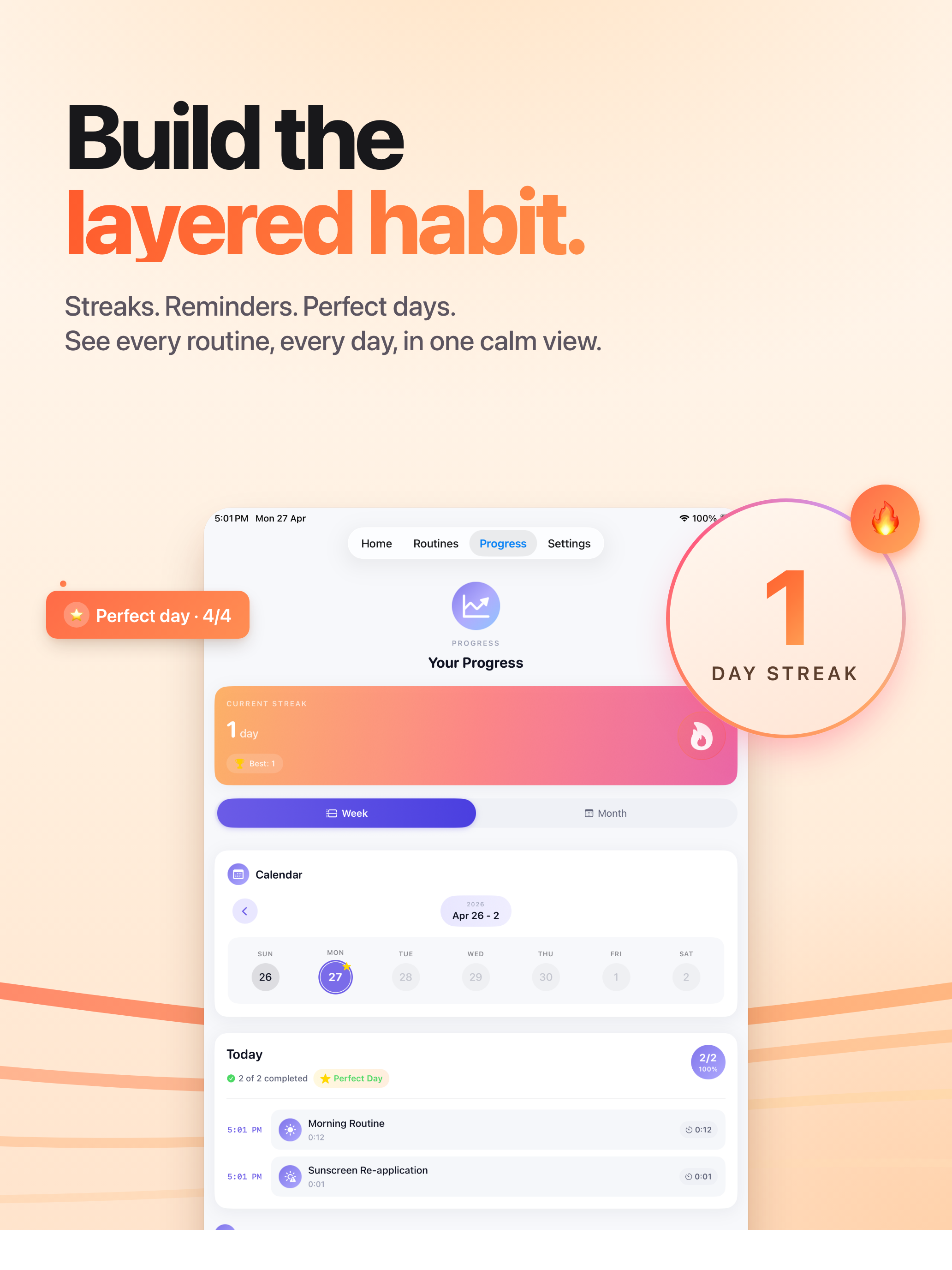Streak and progress dashboard on iPad