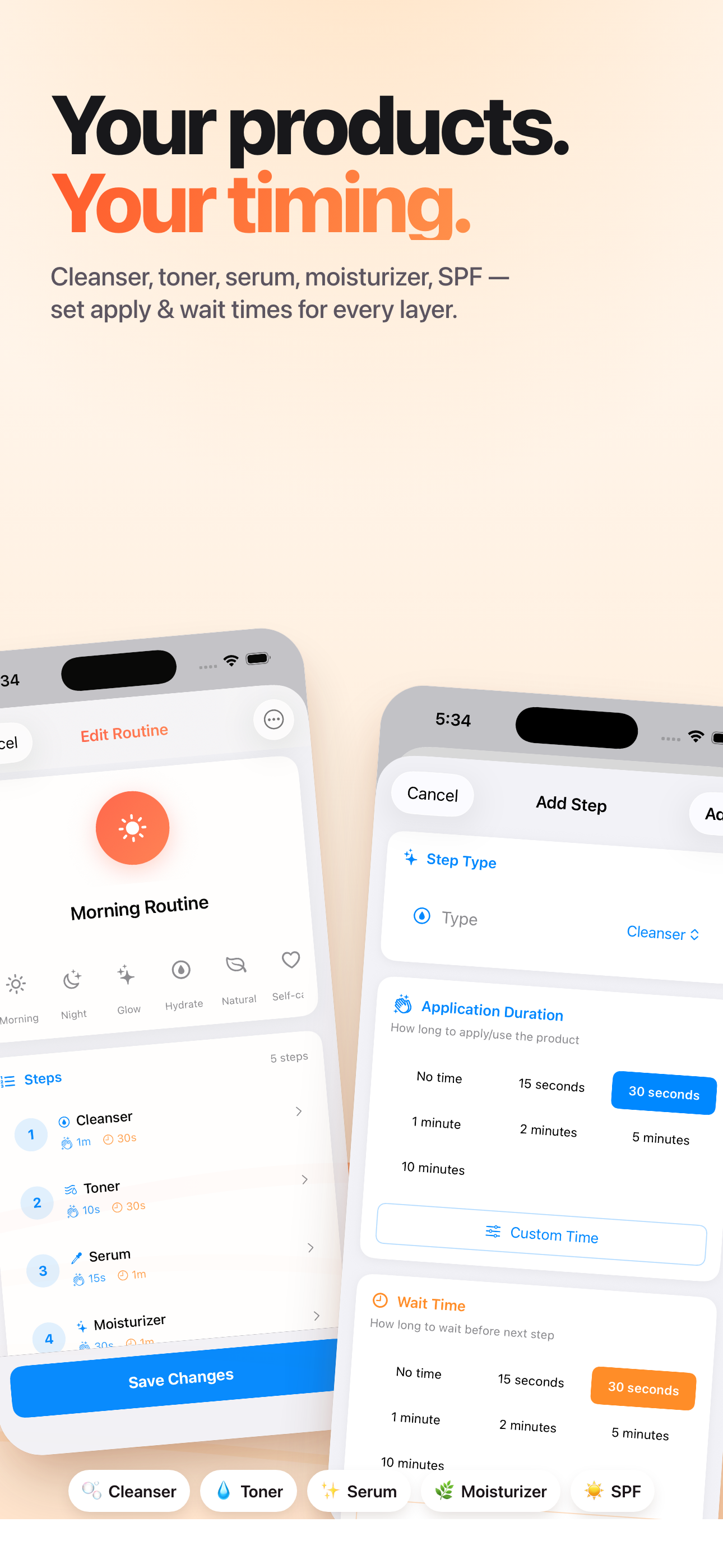 Customizing a skincare routine on iPhone with reorderable steps