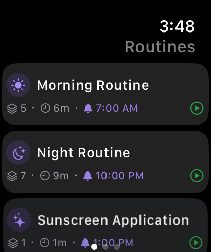 Layered Skincare timer running on Apple Watch with haptic feedback